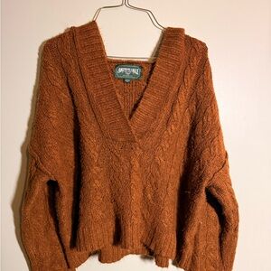 American Eagle Outfitters Burnt Orange Cable-Knit V-Neck Sweater